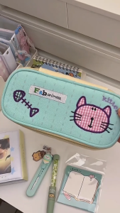 Hộp vải đựng bút đồ dùng học tập đi học đẹp in hình mèo con cute thời trang mới lạ cỡ lớn sành điệu