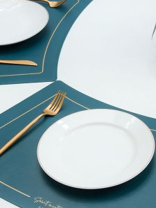 Leather round Table Mat American Style Hotel Special Fan Shape Dining Table Pads Waterproof Oil Resistant Dining Mat