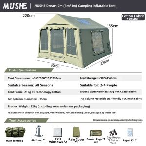 MUSHE | Large Inflatable Waterproof Camping Tent for Outdoor Adventure Cotton Material