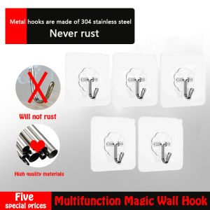 [MALAYSIA STOCK] 5pcs Multifunction Magic Wall Hook Heavy-duty Non-drilling Screw Sticking Nail Reusable Super Viscous Strength Wall Hook Super Strong Hook