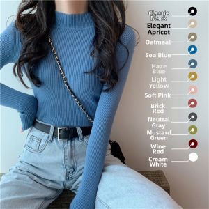 HUOLISI | Semi High Neck Sweater Inner Wear Slimming Knitted Top