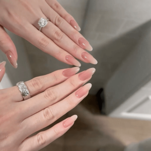 Handmade Wearable Nail Art Pure Color Bright Series Almond Shaped Gel Nail Tips Full Cover False Nails for Wedding And Party