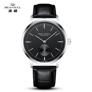Seagull Mens Watch Thin Small Three-Hand Mechanical Belt Waterproof Wristwatch Casual round Steel Leather Band Automatic