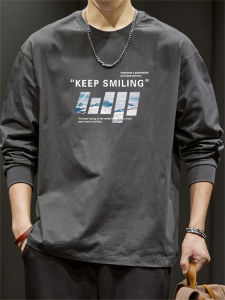 Áo Thun Nam Tay Dài Cotton Nguyên Chất Dáng Rộng Cổ Tròn in Họa Tiết Thường Ngày Mùa Xuân Thu Đông Thời Trang Đường Phố Mỹ