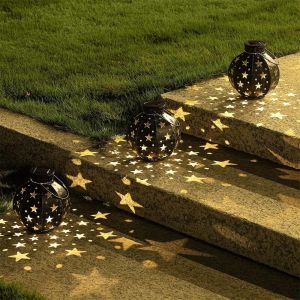 Hanging Solar Lanterns Outdoor Metal Waterproof Star LED Decorative Lights Warm White Landscape for Tabletop Yard Trees Garden