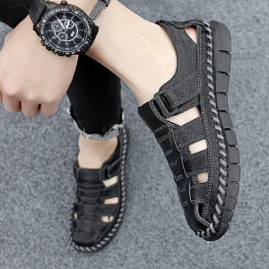 Genuine Leather Sandals Mens Plus Size 45 Sports 46 Closed Toe 47 Cut Out Hole Shoes Size 48 Outwear Dad Beach Shoes