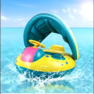 Kids floater inflatable swim seat ring with horn sun protection awning swimming ring for baby kids floaters inflatable seat ring swimming ring for kids boys swimming ring for kids boys swimming ring for baby yacht swimming boat swimming ring swimming boat