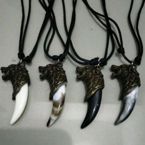 Kalung Taring Bahan Resin Berkualitas Anti Karatan / Kalung Liontin Taring Macan / Kalung Taring Termurah