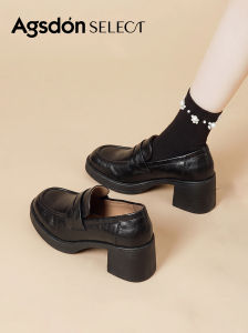 Agsdon | Black Elevated Loafers Thick Sole Womens Commuter Shoes