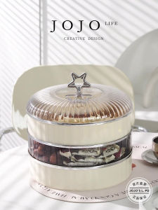 Multi-layer Fruit Basket with Cover Cream Style Dried Fruits Tray Nordic Style Plastic Material Universal Use Grocery Mr