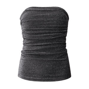 เสื้อครอปสตรีทสไตล์ใหม่ โชว์รูมพลัส เสื้อกั๊กถักแขนกุดแบบเกาะอกสำหรับผู้หญิง ทรงเข้ารูป สไตล์หวานๆ สไตล์เกาหลี