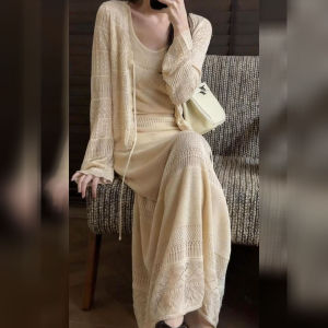 DANTING | French Style Knitted Lace-Up Dress Set