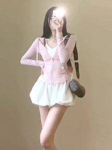 Sweet And Spicy Casual Sporty Womens Set Sun Protection Outerwear Top And Shorts Three-Piece Suite for Young Women