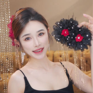Elegant Floral Hair Claw Autumn Winter New Style Tassel Design Womens National Fashion Updo Alloy Embedded Artificial Gem