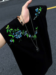 LIUBU | Black Jasmine Floral Embroidered Cotton Summer Vest