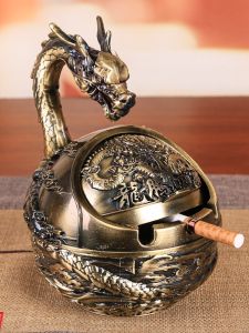 Bronze Metal Ashtray Home Living Room High-End Creative Personalized Gift Windproof Ashtray Zodiac Animal Design Decorative Urn