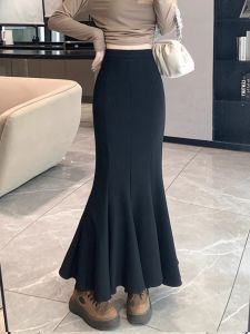 Váy Dài Nửa Thân Màu Đen Mùa Đông Cho Nữ Dáng Chữ a Cạp Cao Che Mông Váy Đuôi Cá Kiểu Dáng Công Sở Phong Cách Hàn Quốc