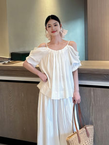 Loose Short Sleeve Womens Shirt French Style Shoulder Bared Design Double Sided Wear Summer Breathable Comfortable Top