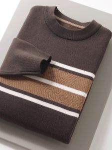 Áo Len Cổ Tròn Kẻ Sọc Dày Dặn Ấm Áp Chất Liệu Nhung Áo Len Dệt Kim Áo Lót Áo Khoác Ngoài Mùa Đông Cho Nam