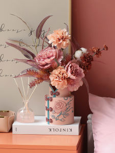 New Chinese Style Artistic Design Dried Flower Vase Fake Flower Ornament Entrance Hall Tabletop Decorative Resin Flower Pot