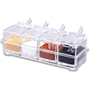 4pcs Clear Spice Jar Set with Serving Spoons And Tray Durable Sealed Food Grade PS Containers for Pepper And More Perfect