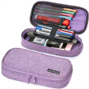 Black Aesthetic Fabric Wide Opening Pencil Case Lightweight Foldable Pen Organizer Spacious Multi-Compartment Storage Box with Zipper for Office & School