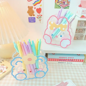 Acrylic pen and brush holder l Korean organizer l Kotak pensil Aesthetic l Acrylic Premium l Acrylic tebal l Pencil Holder l Kotak makeup l Stationary Box l Bunny Bear Girl Acrylic