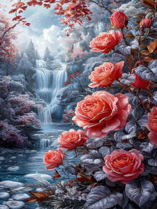 HUACAN Diamond Art Painting Rose Flower Decorative Paintings Waterfall Landscape Floral Handmade 5d Diy Personalized Gifts