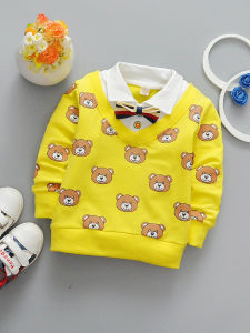 Áo Thun Cotton Dài Tay Hoạt Hình Cho Bé Trai Mùa Thu 2024 Áo Thun Polo Giả Hai Mảnh Phong Cách Hàn Quốc Cho Trẻ Sơ Sinh Và Trẻ Em