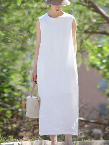 High-End 100% Hanmoh Fashionable Cool Sleeveless Long Coat Dress with Inner Lining Cocoon Shape Overhead Dress