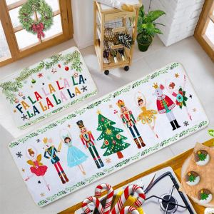 VIKAMA 2 Mảnh Cây Giáng Sinh Bông Tuyết Thảm Đỏ & Đen Trâu Ca Rô Chống Trơn Trượt Chống Phai Màu Nhà Bếp Phòng Khách Phòng Ngủ Sàn Nhà Trang Trí Nhà Cửa