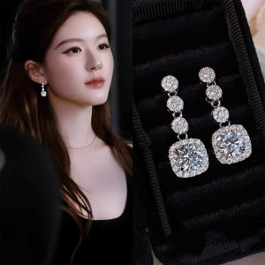 Zircon Sugar Cube Flashing Full Diamond Short Tassel Earrings Luxury Elegant Fashion Jewelry Hoops for Women Girls