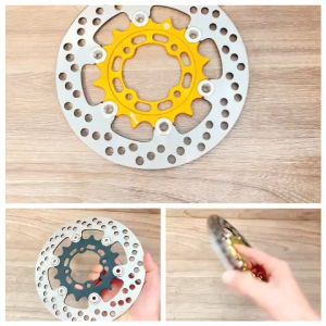Đĩa rembo nút inox siêu sáng xài được cho các dòng xe 4 lỗ thông dụng màu vàng