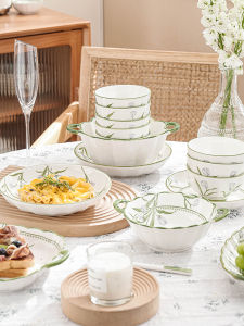 New 2025 Tulip Ceramic Bowl Double Ear Dining Utensils Rice Bowl Soup Bowl Small Breakfast Plate Home Use Field Style