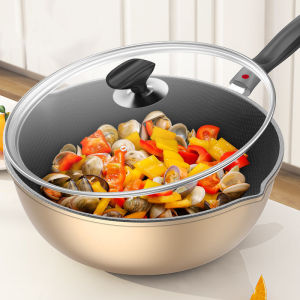 Non-Stick Honeycomb Wok Flat Bottom Stove Top Compatible Gas Range Cookware Home Use Stir-Fry Pan Iron Material Japanese Style