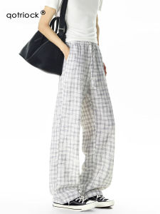 QOTRIOCK | Bubble Gauze Loose Fit Drawstring Straight Trousers Mens Summer Pants