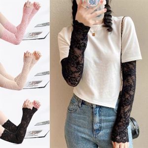 Summer Ice Sleeve Sunscreen Lace Sleeve Feeling Thin Sunscreen Sleeves UV Protection 1 Pair Women Floral Print Cuff Cover