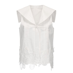 Cotton White Sailor Collar Sleeveless Shirt