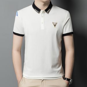 ROMON | Lomond Mens Short Sleeve T-Shirt Summer Thin Business Casual Loose White With Collar Half Sleeve Ice Silk Polo Shirt