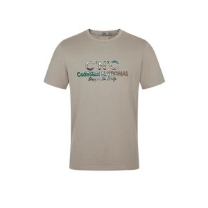 CnC Mens round Neck Short Sleeve T-Shirt Summer New Style Colorful Letter Logo Trendy Lightweight Elastic Cotton Tee for Youth