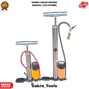 [CHROME] POMPA ANGIN MANUAL TABUNG + METER SEPEDA [ 300-500 MM ]