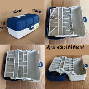 Hộp dụng cụ hộp đồ nghề 2 tầng xếp gọn nắp màu có khóa cài quai xách. Một số vách ngăn tháo được. 32x18x15cm. VX7203