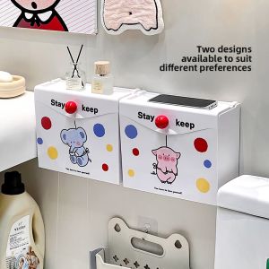 Bathroom Sanitary Napkin Storage Box Wall Mounted Waterproof Cover Toilet Paper Holder Shelf No Drilling Required Plastic Material