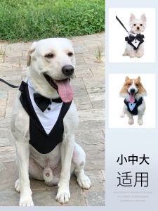 Pet Dog Clothes Suit Bow Tie and Tie Scarf Chest Back Small Medium and Large Dogs Wedding Dress Suit Hand Holding Rope