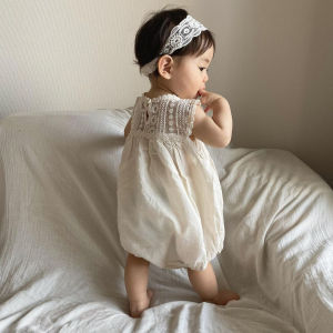 Baby Lace Woven Cotton Breathable Sleeveless Jumpsuit Baby Girl Summer Dress Thin Romper Newborn Clothes Summer