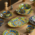 Mewah & Selamat, Set Pinggan Mangkuk Warna Bawah Glasur, Mudah Dicuci Dapur, Rice Soup Ceramic Porcelain Keramik Bowl Plate, Wedding Doorgift, New Bohemian Style Thickened Underglaze Tableware, Safe High Temperature Underglaze. 