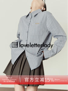 Blue Striped Womens Shirt Lazy Style Turn-down Collar Open Cardigan Top Spring 2025 New Arrival Comfortable Loose Fit Long Sleeve