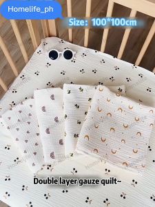 Ins Room Bag Baby Cotton Swaddle Blanket for Baby Soft Breathable Newborn Baby Gauze Absorbent Bath Towel Double-layer