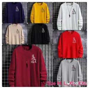 Bisa COD Sweater Keren Crewneck Elegan Kaos Pria Trendy Sweatshirt Kasual Sweter Cowok Baju Kanji