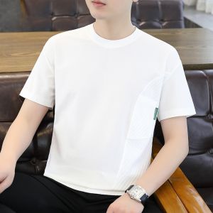 ROMON | Romon Mens Short Sleeve T-Shirt Breathable Loose Fit Round Neck Summer Fashion Retro Style Versatile Cotton Polyester Blend